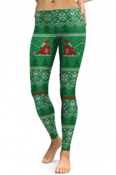 Fashion Christmas Santa Claus Pattern Leisure Sports Skinny Leggings