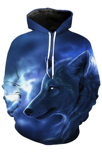 

Fashion Digital Lonely Wolf Printed Long Sleeve Oversize Sports Hoodie with Pockets, LC450736