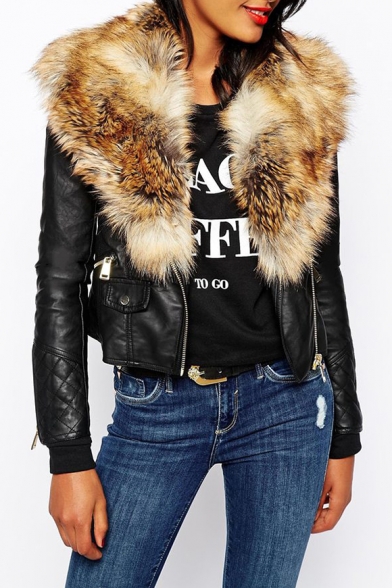 fur collar biker