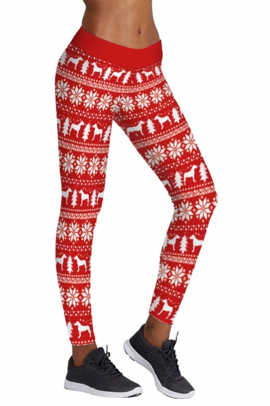 Hot Fashion Christmas Papercuts Pattern Elastic Waist Basic Sports Leggings
