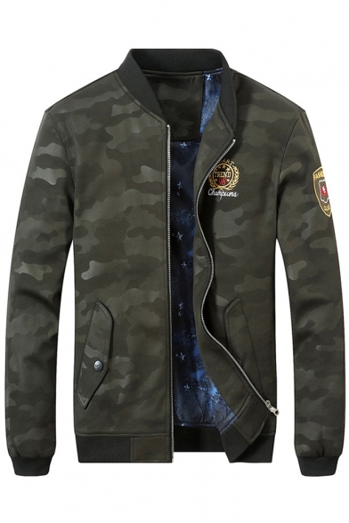 Fashion Classic Camouflage Pattern Stand-Up Collar Zip Up Baseball Jacket