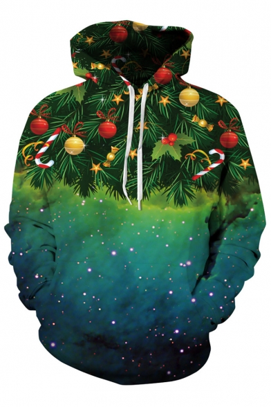 Fashion Digital Galaxy Christmas Trees Printed Long Sleeve Casual Hoodie