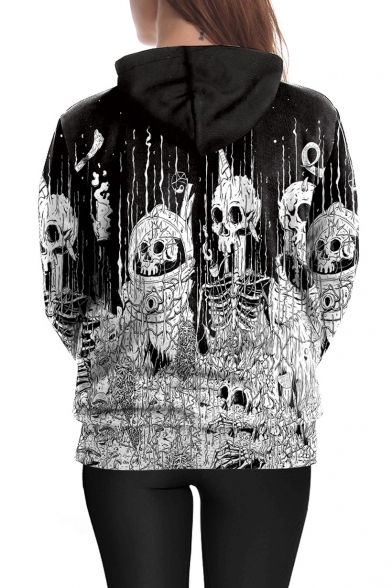 New Arrival Fashion 3D Graffiti Skull Pattern Long Sleeve Unisex Hoodie