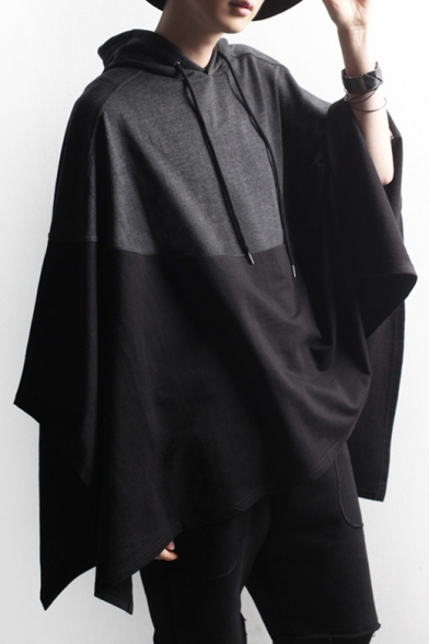New Arrival Fashion Color Block Asymmetrical Hem Hooded Cape Coat