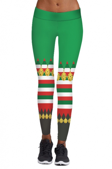 New Stylish Christmas Jingle Bell Pattern Elastic Waist Skinny Leggings