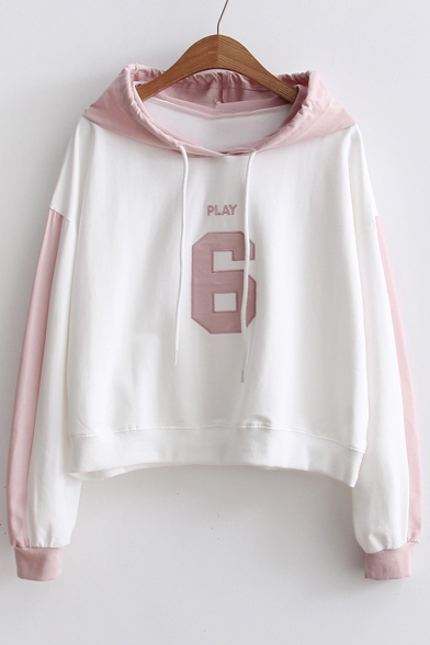 New Trendy Fashion Color Block Letter Printed Long Sleeve Hoodie