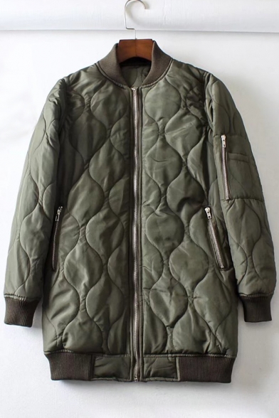 Basic Simple Plain Winter's Warm Long Sleeve Zip Up Cotton Coat