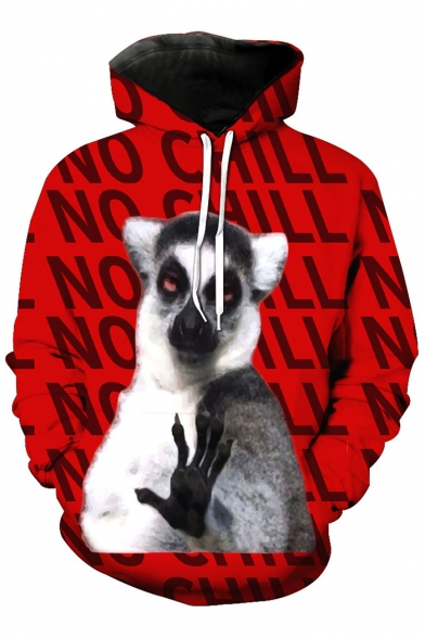 Fashion Letter Lemur Printed Long Sleeve Unisex Casual Sports Hoodie