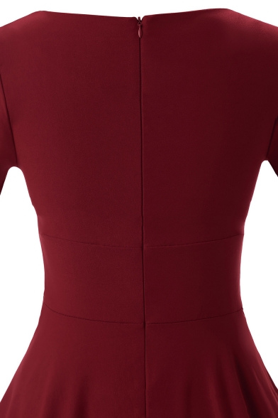 New Collection Basic Plain V Neck Short Sleeve Midi Fit Flare Dress