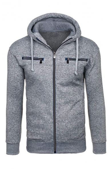 New Stylish Basic Plain Hooded Long Sleeve Zip Up Coat