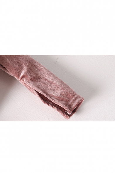 Simple Plain Fashion Velvet Long Sleeve Asymmetrical Hem Tied Coat