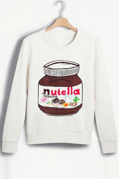 Fashion Cartoon Nutella Pattern Long Sleeve Round Neck Casual Sweatshirt