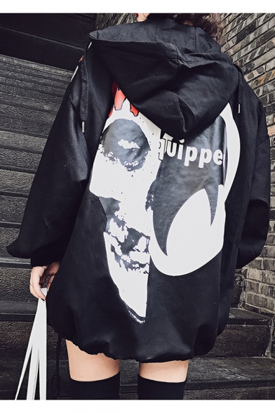 Hip Hop Street Style Fashion Pattern Hooded Long Sleeve Zip Up Unisex Coat
