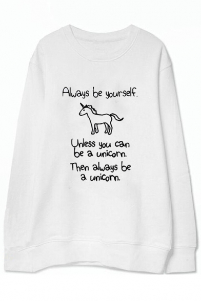 Hot Fashion Unicorn Letter Printed Long Sleeve Round Neck Pullover Sweatshirt