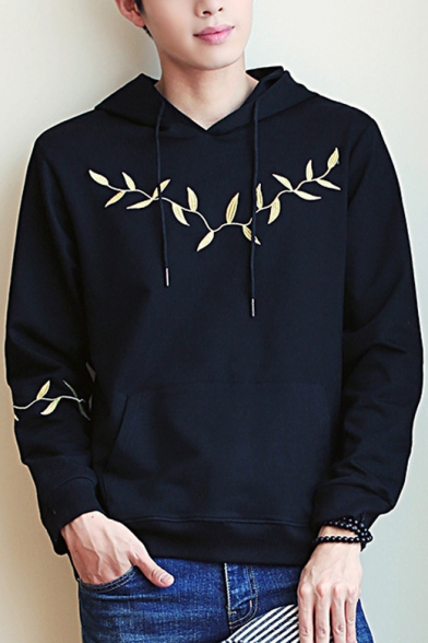 New Collection Leaves Embroidered Long Sleeve Leisure Hoodie