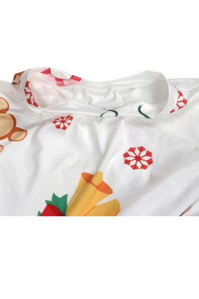 Christmas Theme Cartoon Pattern Round Neck Long Sleeve Maxi Dress