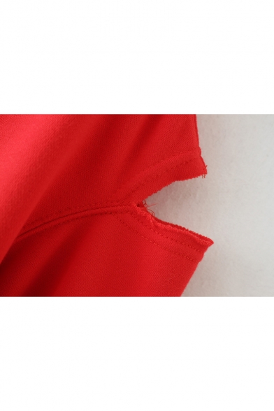 Color Block Letter Print Round Neck Cutwork Shoulder Long Sleeve Crop Sweatshirt