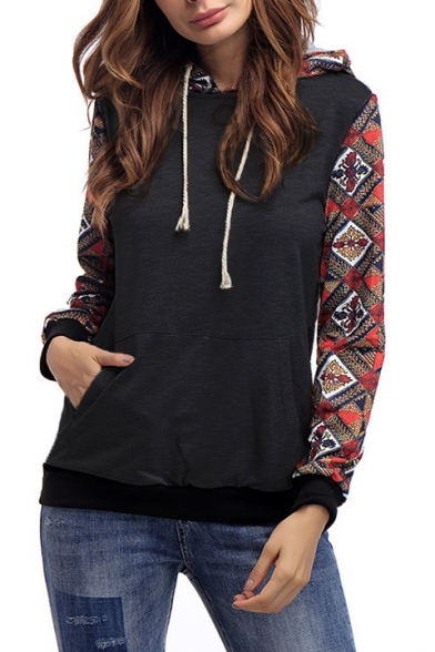 Hot Fashion Color Block Plaids Pattern Long Sleeve Casual Leisure Hoodie