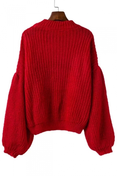 Hot Fashion Lantern Long Sleeve Loose Oversize High Neck Plain Sweater
