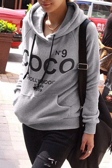 Loose Leisure Fashion Letter Printed Long Sleeve Hoodie with Pockets