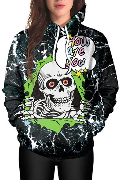 New Collection 3D Cartoon Skull Pattern Long Sleeve Loose Sports Hoodie