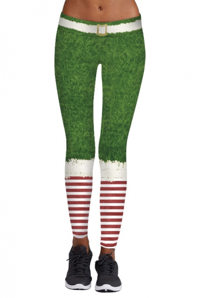 Fashion Digital Christmas Theme Striped Printed Sports Yoga Leggings