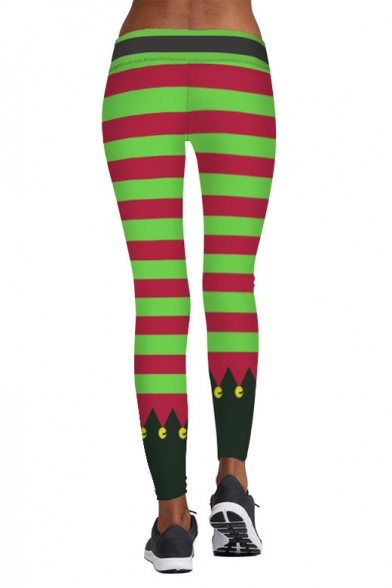 Hot Fashion Christmas Theme Striped Printed Skinny Yoga Leggings