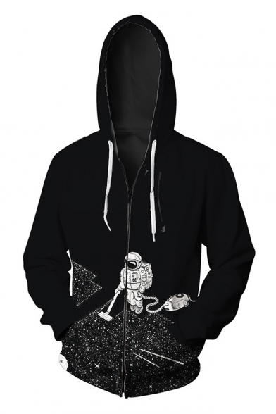 New Collection Long Sleeve Digital Astronaut Pattern Casual Zip Up Hoodie