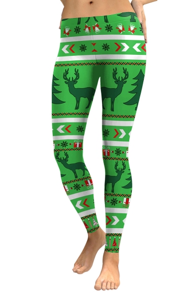 Fashion Christmas Elk Snowflake Pattern Elastic Waist Skinny Leggings