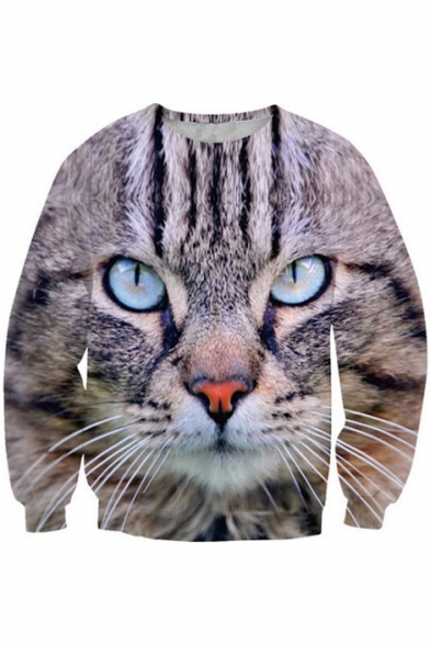 New Fashion Digital Cat Pattern Round Neck Long Sleeve Pullover Sweatshirt