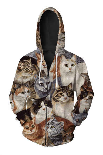 

Fashion Digital Family Of Cats Printed Long Sleeve Casual Leisure Zip Up Hoodie, LC450728