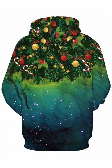 Fashion Digital Galaxy Christmas Trees Printed Long Sleeve Casual Hoodie
