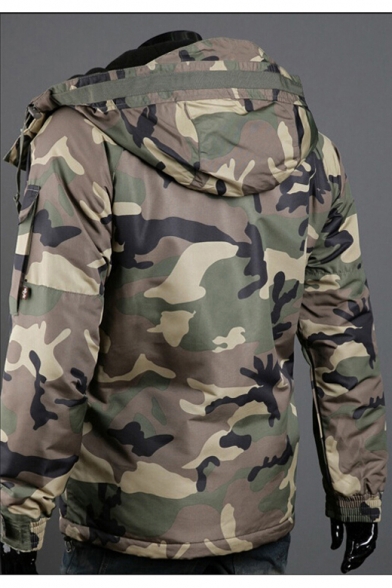 Hot Fashion Winter's Camouflage Pattern Hooded Long Sleeve Zip Up Coat