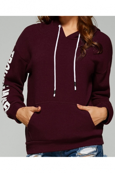 Basic Simple Letter Pattern Long Sleeve Comfort Casual Hoodie With Pockets