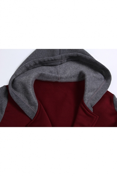 Fashion Color Block Hooded Long Sleeve Single Breasted Comfort Coat