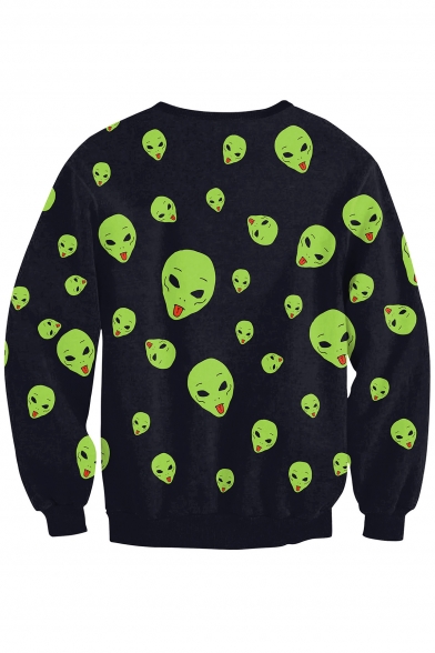 New Arrival Digital Christmas Alien Pattern Long Sleeve Round Neck Sweatshirt