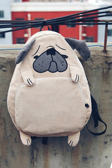 New Arrival Lovely Pug Design Casual Fashion Corduroy School Backpack
