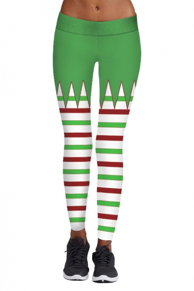 New Collection Fashion Striped Printed Christmas Theme Yoga Leggings