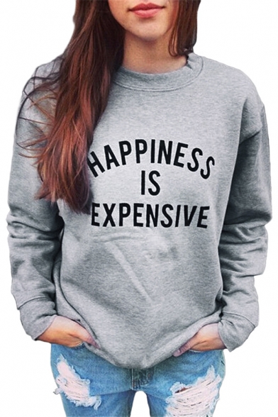 Color Block Letter Print Round Neck Long Sleeve Pullover Sweatshirt