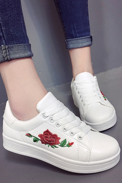 Comfort Round Toe Tied Chic Floral Embroidered Basic Flat Shoes