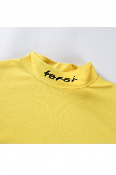 Fashion Crew Neck Long Sleeve Simple Letter Printed Slim Cropped T-Shirt