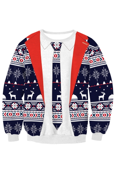 Hot Fashion Fake Two-Piece Christmas Theme Pattern Long Sleeve Sports Sweatshirt