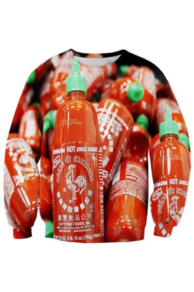 New Arrival 3D Sauce Bottle Pattern Long Sleeve Round Neck Sweatshirt