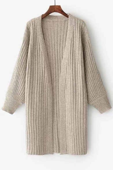 Basic Simple Plain Long Sleeve Open Front Long Comfort Cardigan