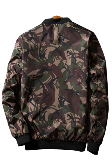 Fashion Camouflage Pattern Stand-Up Collar Long Sleeve Zip Up Jacket