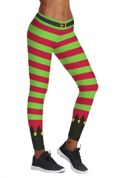 Hot Fashion Christmas Theme Striped Printed Skinny Yoga Leggings