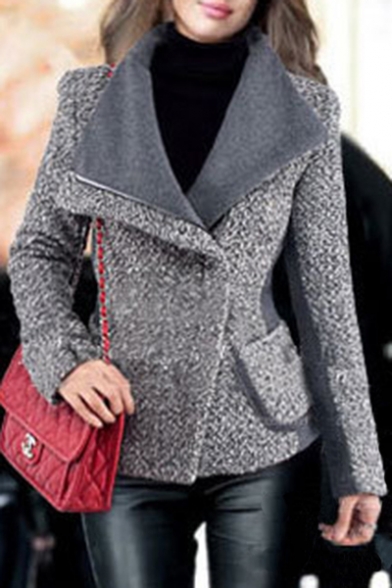 Winter's New Collection Lapel Collar Long Sleeve Color Block Wool Coat