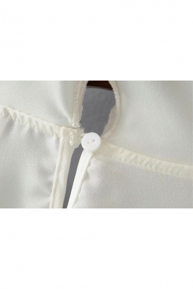 Basic Simple Plain Long Sleeve Peter-Pan Collar Chiffon Pullover Blouse