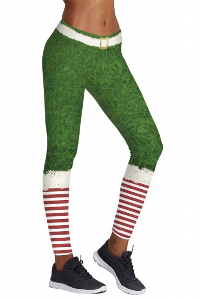 Fashion Digital Christmas Theme Striped Printed Sports Yoga Leggings