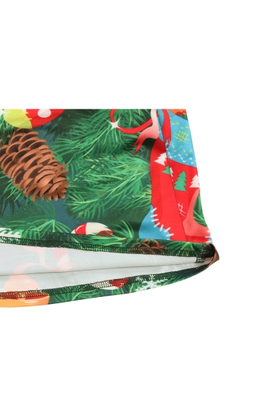 New Fashion Digital Christmas Trees Pattern Round Neck Long Sleeve Maxi Dress